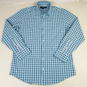 Mizzen+Main Leeward Shirt Mens Large Trim Blue White Check Long Sleeve Stretch